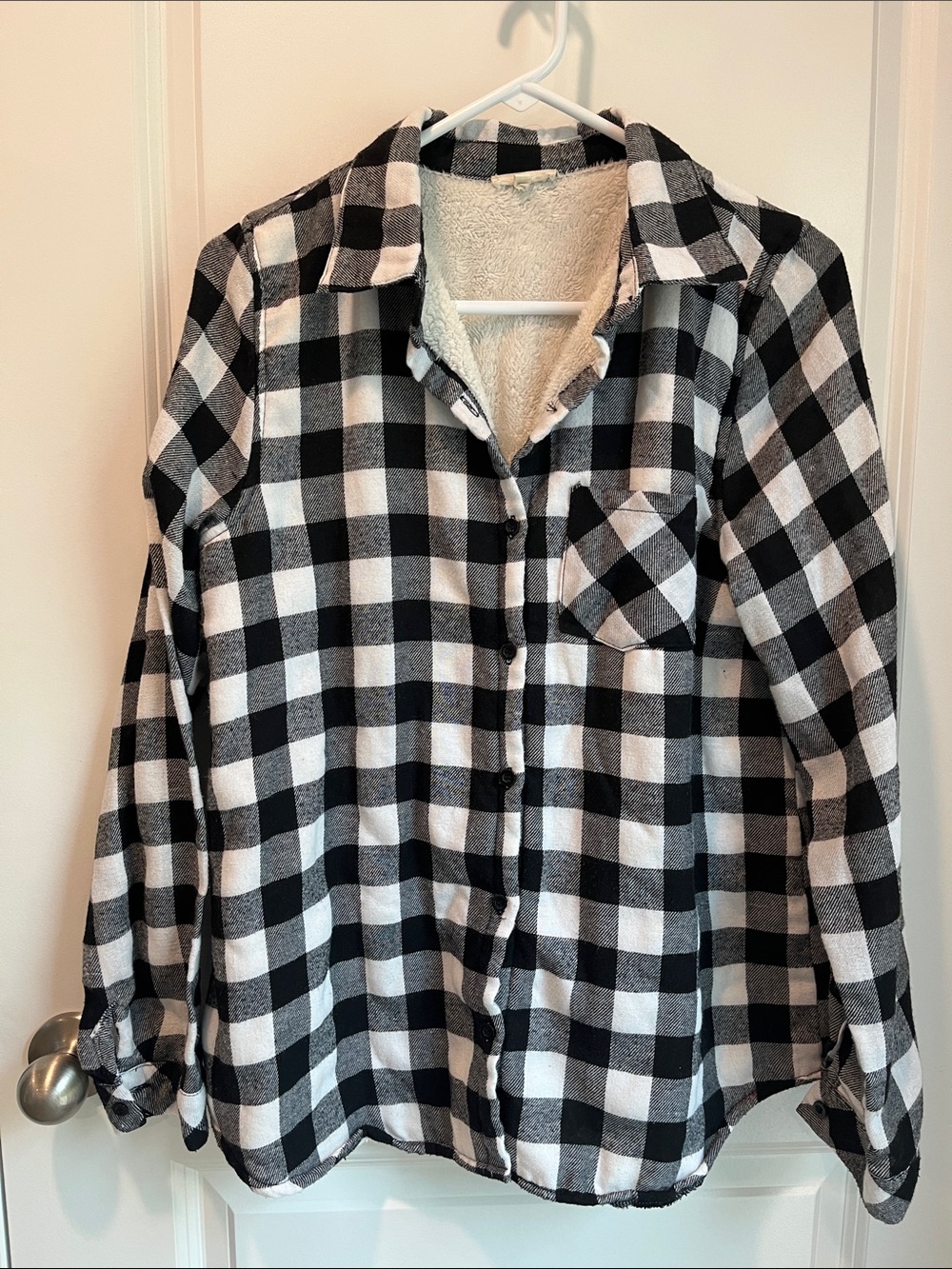 Black and White Buffalo Plaid Sherpa-Lined Button-Up